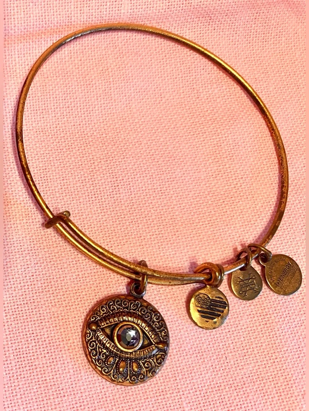 Alex and Ani Hamsa Charm Bangle Bracelet Blue Crystal Evileye Gold Bling Sparkle